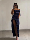 Backless Fitted Maxi Dress Elegant Evening Gown Ruffle Slit Y2K